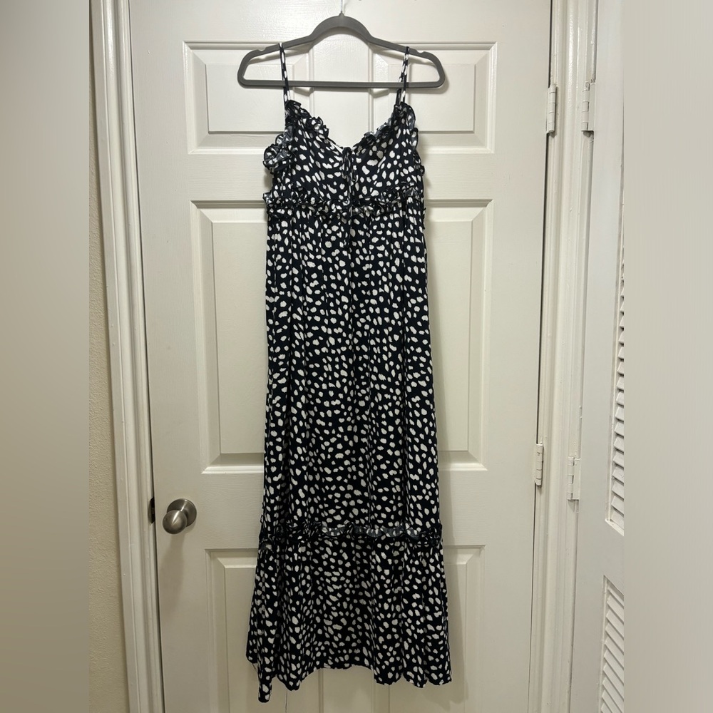 Navy and White Polk-Dot Maxi Dress